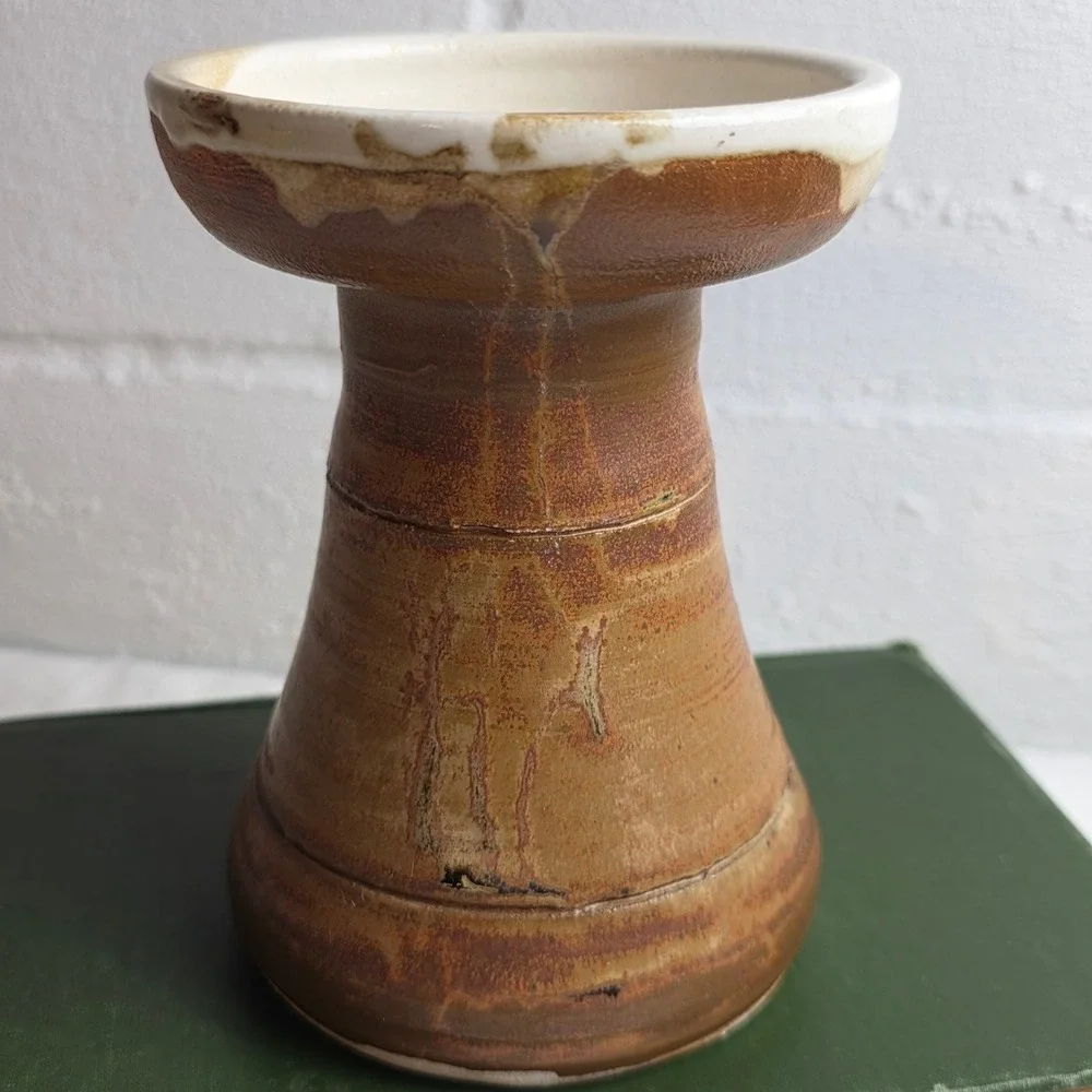 Studio Pottery Let Your Light Shine Brown Stoneware Candle Holder Fall Autumn